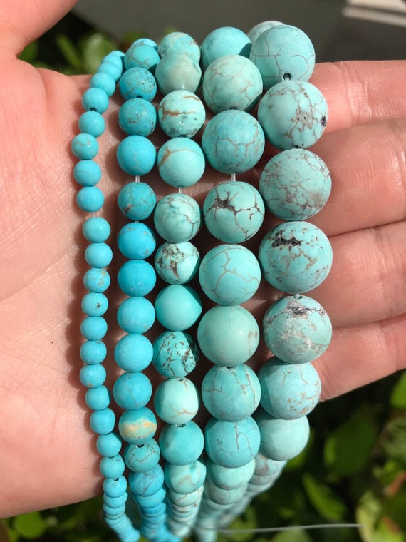 Turquoise Beads Matte Blue Round Natural Gemstone Beads Sold by 15