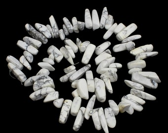 Natural White Howlite Gemstone Long Nuggets Beads | Sold by 15 Inch Strand | Size 5x13x4mm-8x30x8mm | Hole 1mm