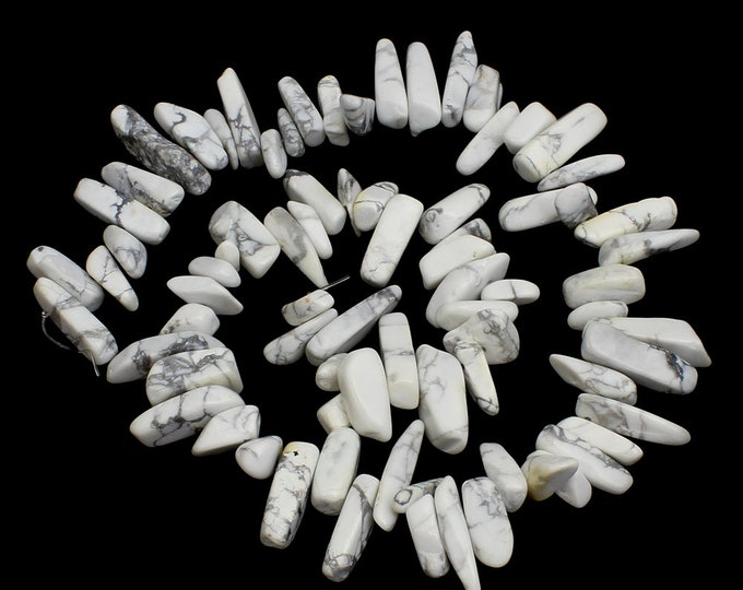 Natural White Howlite Gemstone Nuggets Beads | Sold by 15 Inch Strand | Size 5x13x4mm-8x30x8mm | Hole 1mm