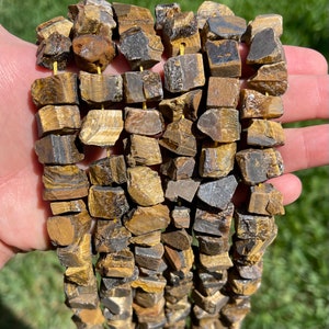 Natural Tiger Eye Nuggets Beads | Drilled Raw Natural Gemstone Loose Beads | Sold by 7 Inch Strand | Size 6~15mm