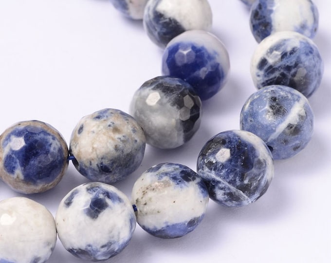 Faceted Sodalite Beads | Grade A | Round Natural Gemstone Beads | Sold by 15 Inch Strand | Size 4mm 6mm 8mm 10mm