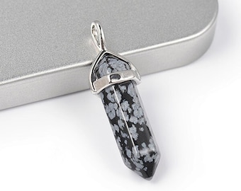 Snowflake Obsidian Bullet Pendant | Silver Tone Bail, Grounding Stone