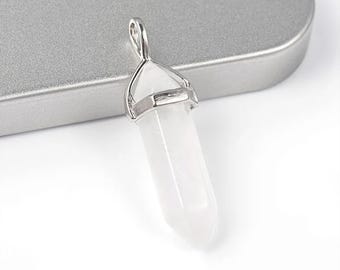 Clear Quartz Bullet Pendant – Faceted Gemstone with Silver Bail (36–40 × 12 mm)