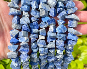 Lapis Lazuli Nuggets Beads | Drilled Raw Natural Gemstone Beads | Sold by 7 Inch Strand | Size 6-12mm