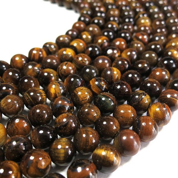 AA Grade Natural Tiger Eye Gemstone Round Beads | Sold by 15 Inch Strand | Size 4mm 6mm 8mm 10mm 12mm