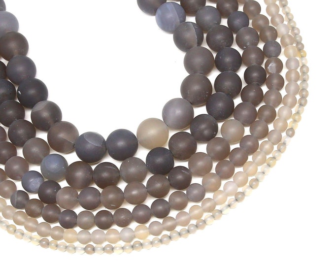 Stripe Agate Beads | Matte Gray | Round Natural Gemstone Beads | Sold by 15 Inch Strand | Size 4mm 6mm 8mm 10mm 12mm 14mm