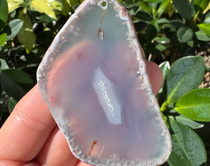 Light Blue Gray Striped Agate Gemstone Freeform Plate Slab Pendant Focal Bead Size 60~80mm