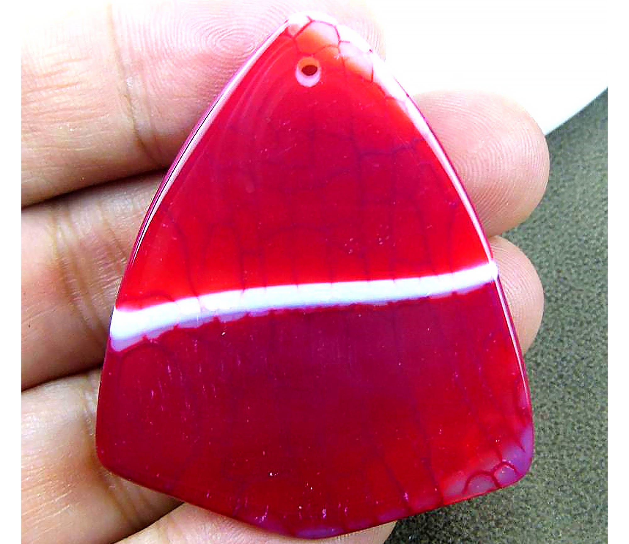Red Fire Agate Shield Gemstone Pendant Focal Bead 49x40x8mm V76561