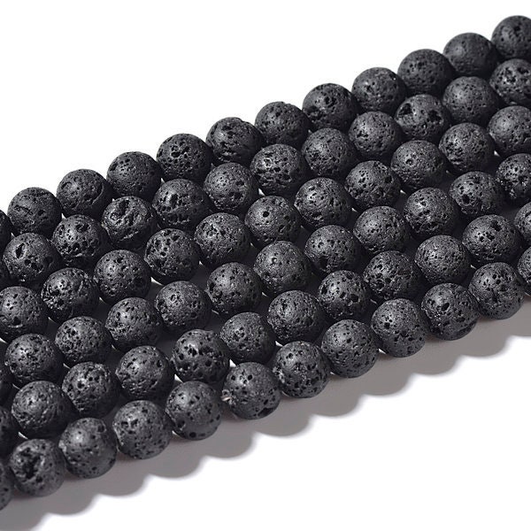 Natural Black Volcanic Lava Rock Gemstone Round Beads | Sold by 15 Inch Strand | Size 4mm 6mm 8mm 10mm 12mm 14mm