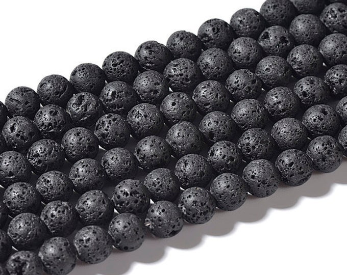 Natural Black Volcanic Lava Rock Gemstone Round Beads | Sold by 15 Inch Strand | Size 4mm 6mm 8mm 10mm 12mm 14mm