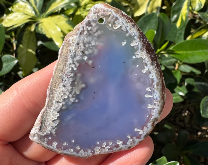 Blue Gray Striped Agate Gemstone Freeform Plate Slab Pendant Focal Bead Size 60~80mm