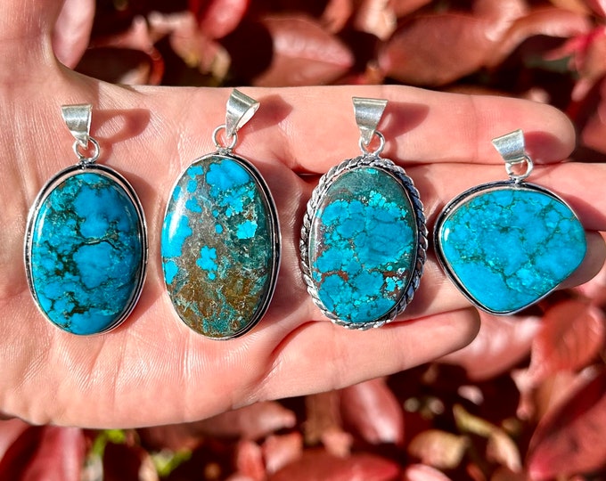 Natural Blue Turquoise Gemstone Pendants | 925 Silver Plated | Size 1-1.5 Inches