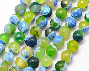 Faceted Green Blue Fire Agate Beads: 6-12mm, 15 Inch Strand