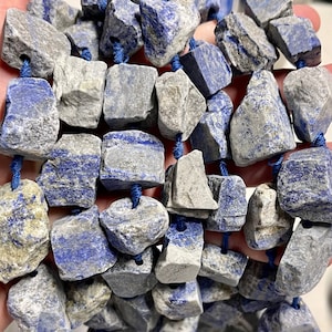 Natural Lapis Lazuli Nuggets Beads | Drilled Raw Natural Gemstone Loose Beads | Sold by 7 Inch Strand | Size 16-20x23-28x8-15mm