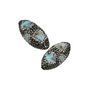 Larimar Rhinestone Pave Bead – Natural Gemstone, Teardrop Shape