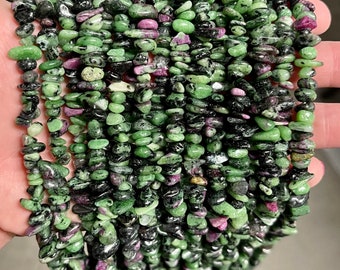 A Grade Natural Ruby in Zoisite Gemstone Chips Beads | Sold by 32 Inch Strand | Size 5~8mm | Hole 0.8mm