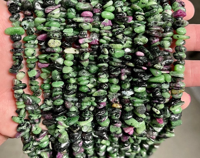 Natural Ruby in Zoisite Gemstone Chips Beads | Sold by 31 Inch Strand | Size 5~8mm | Hole 0.8mm