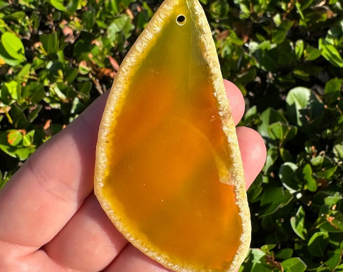 Natural Yellow White Striped Agate Freeform Slab Gemstone Pendant Focal Bead Size 80x35x5mm