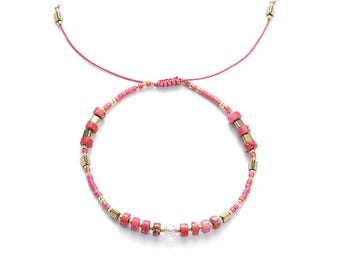 Handmade Adjustable Impression Jasper Wheel, Rose Quartz and Miyuki Seed Beads Bracelet
