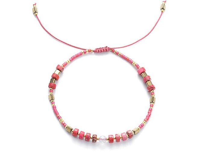 Handmade Adjustable Impression Jasper Wheel, Rose Quartz and Miyuki Seed Beads Bracelet