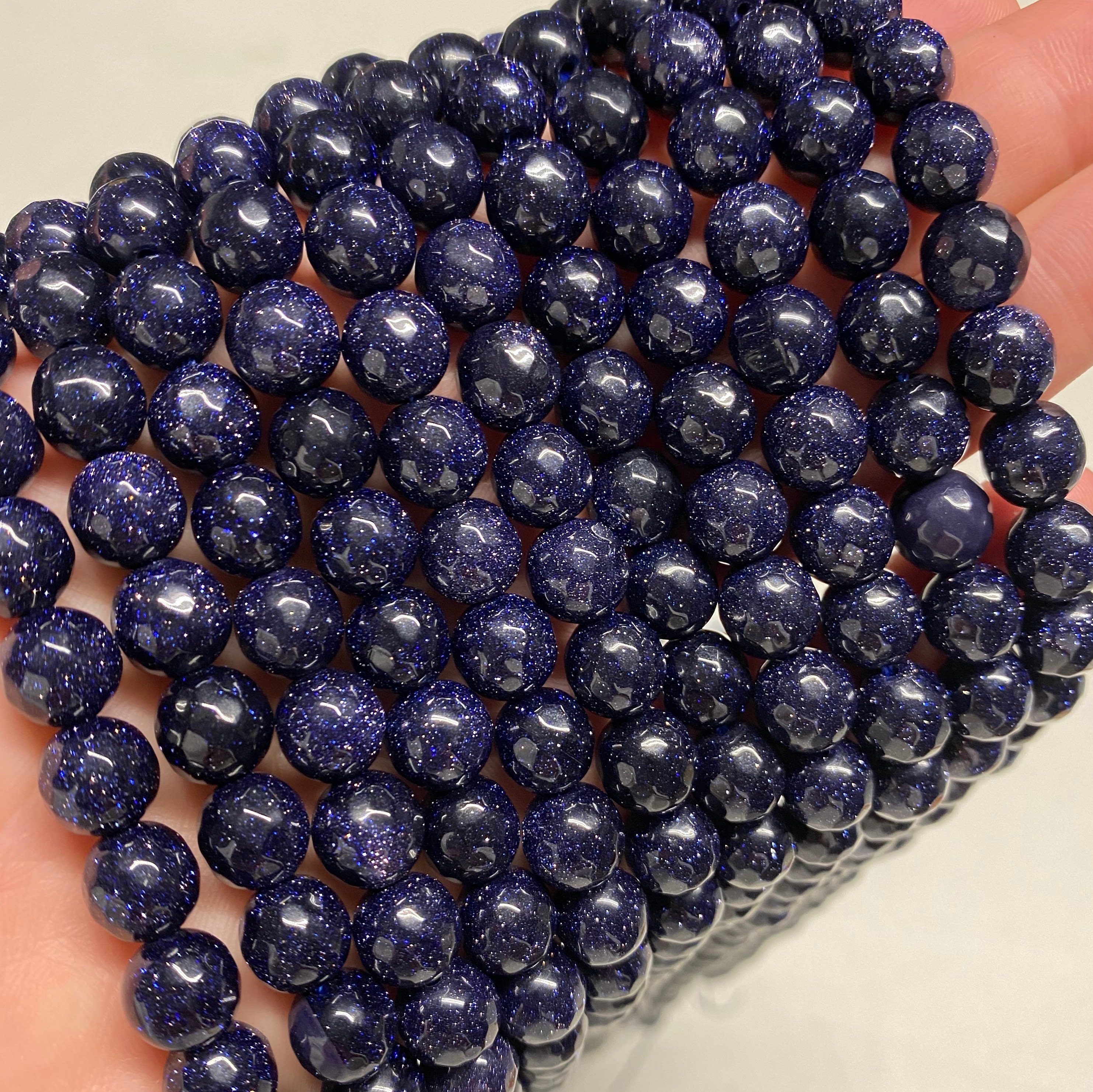 Blue Goldstone Beads Grade A Faceted Round Synthetic Gemstone Loose