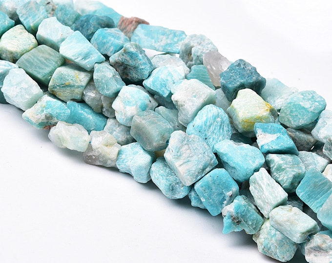 Natural Raw Amazonite Gemstone Nuggets Beads Drilled | Sold by 7 Inch Strand | Size 13-17mm