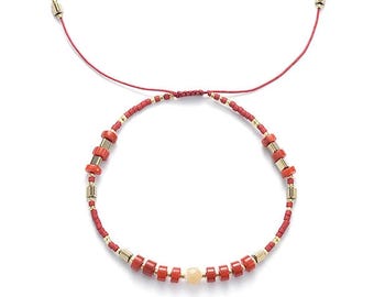 Handmade Adjustable Impression Jasper Wheel, Shell and Miyuki Seed Beads Bracelet