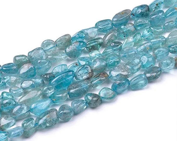 A Grade Natural Light Blue Apatite Gemstone Nuggets Beads | Sold by 15 Inch Strand | Size 5-8mm | Hole 0.8mm