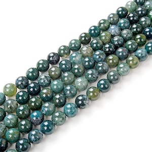 AA Grade Natural Green Moss Agate Gemstone Round Beads | Sold by 15 Inch Strand | Size 4mm 6mm 8mm 10mm 12mm