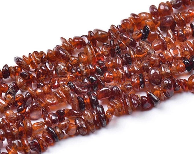 A Grade Natural Orange Garnet Gemstone Chips | Sold by 32 Inch Strand | Size 5x8mm | Hole 0.6mm