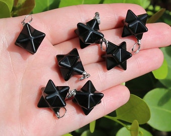 Black Agate Beads | Merkaba Pendant | 3D Star | Charka Healing Polygonal Focal | Natural Gemstone Pendant | Sold by Piece | Size 13x20mm