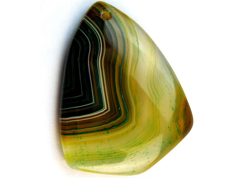 Green Stripes Agate Shield Gemstone Pendant Focal Bead 43x34x6mm V09796