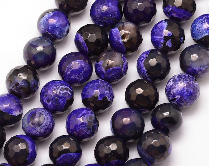 Natural Purple Black Fire Agate Gemstone Faceted Round Beads | Sold by 15 Inch Strand | Size 8mm 10mm 12mm