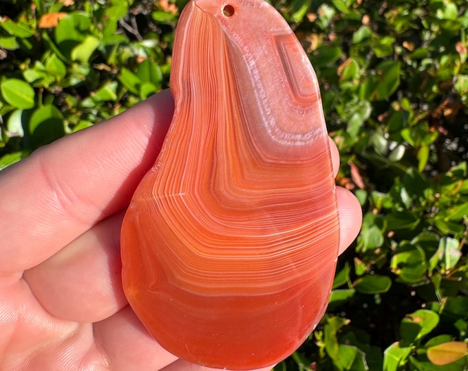 Orange Brown Striped Agate Gemstone Freeform Plate Slab Pendant Focal Bead 70x40x5mm