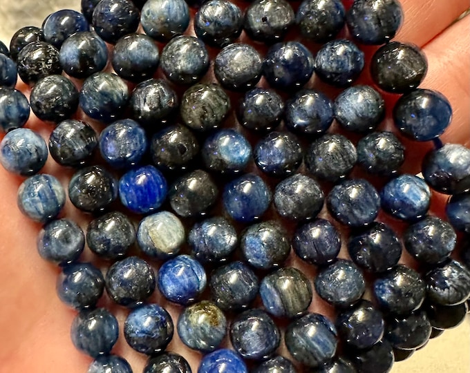 Natural Blue Kyanite Gemstone Round Beads | Grade A | Sold by 7 Inch Strand | Size 6mm 8mm