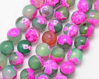 Green & Pink Fire Agate Beads – Faceted Round Gemstone Strand (15 in., 6–12 mm)