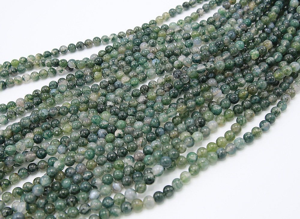 Green Moss Agate Beads | Grade A | Round Natural Gemstone Beads | Sold