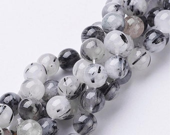 AA Grade Natural Black Rutilated Quartz Gemstone Round Beads | Sold by 7.5 Inch Strand | Size 6mm 8mm 10mm 12mm