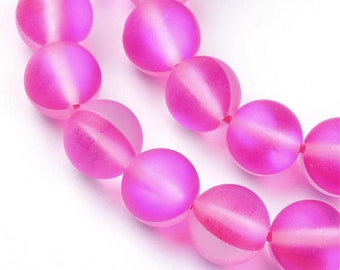 Matte Deep Pink Aura Quartz Beads AAA Grade: 15 Inch Strand