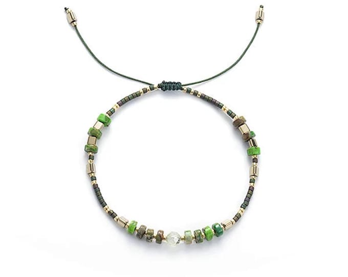 Handmade Adjustable Impression Jasper Wheel, Prehnite and Miyuki Seed Beads Bracelet