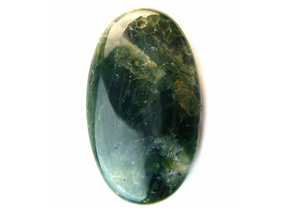 Natural Green Moss Agate Oval Gemstone Pendant Focal Bead 51x30x8mm V09852