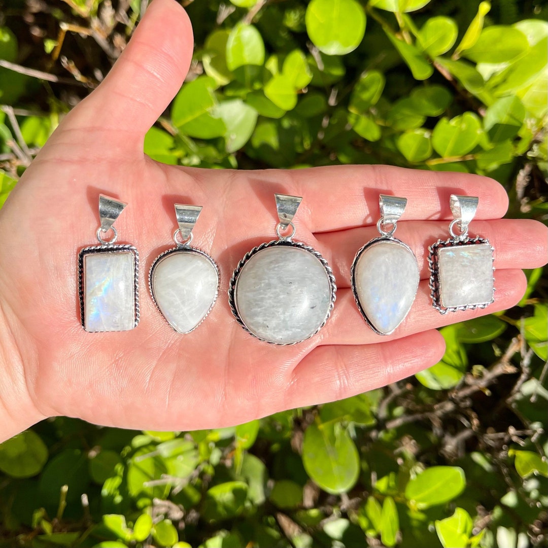 Natural Moonstone Pendants 925 Sterling Silver Plated Boho Etsy