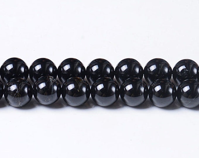 AA Grade Natural Black Tourmaline Schorl Gemstone Round Beads | Sold by 15 Inch Strand | Size 4mm 6mm 8mm 10mm