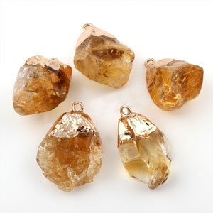 Raw Citrine Pendant | Gold Edged Citrine Nugget Bead | Sold Individually | Size 17x21x14mm-19x21x8mm