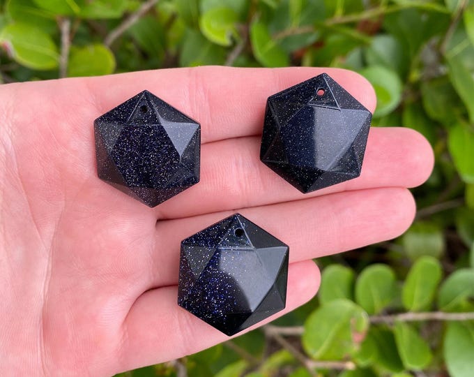 ONE Natural Blue Goldstone Gemstone Merkaba Faceted Hexagon Pendant | Size 25mm | Hole 2mm