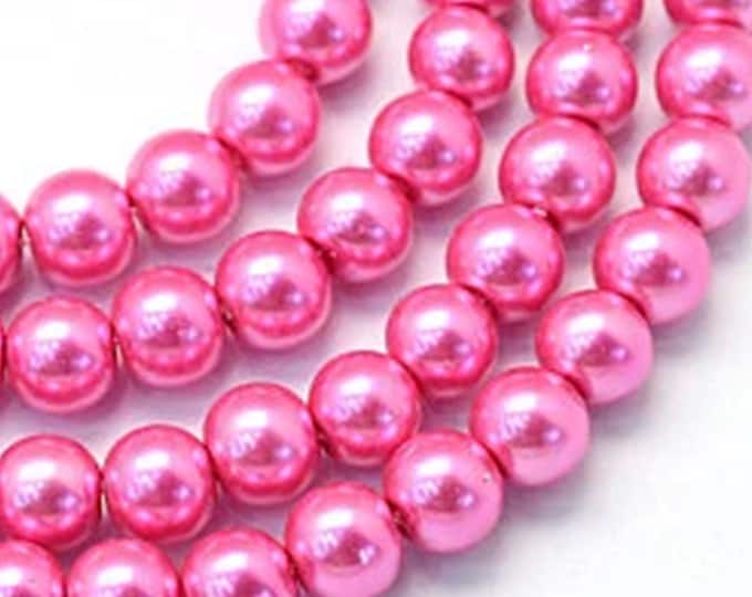 High Quality Pink Round Glass Pearl Beads 32" Strand Size 8mm