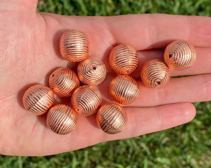 Large Copper Color Acrylic Brushed Round Beads | Accent Spacer Loose Beads | Sold by Lot 50 Pcs | Size 15x16mm | Hole 1mm
