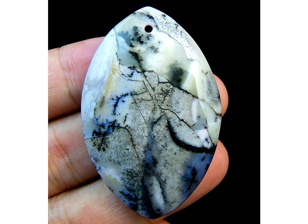 Natural Gray Scenery Jasper Horse Eye Gemstone Pendant Focal Bead 50x32x8mm V09842