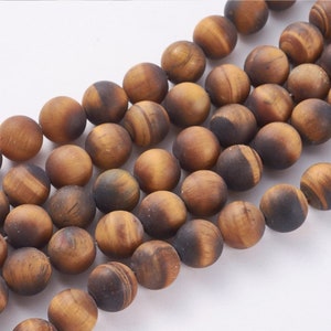 Matte Tiger Eye Gemstone Beads: Round, Natural, 15 Inch Strand