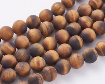 Matte Tiger Eye Gemstone Beads: Round, Natural, 15 Inch Strand